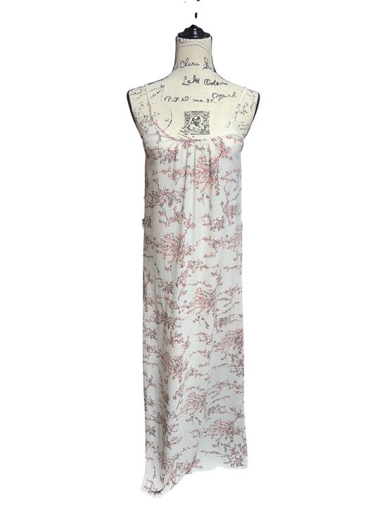 Mik Ray Dresses & Skirts - Floral Print Maxi Dress By Mik Ray Sleeveless Cream With Pink Blooms Size M